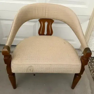 Vintage 1970s Wood & Upholstered Barrel Back Armchair