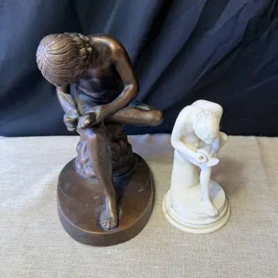 Two "Spinario” (Boy W/ A Thorn) Statues (Alabaster And Bronze)
