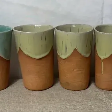 Vintage Mathilde Schaefer Davis Painted Clay Mugs (8pc)