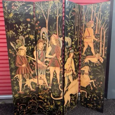 Four Panel Decorative Room Divider (Reproduction Scene Inspired by The Hunters Enter the Woods )