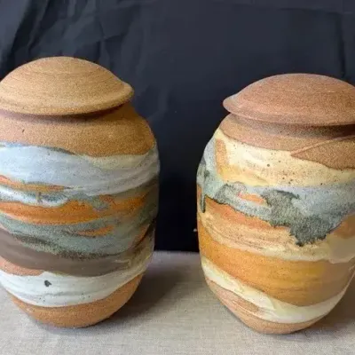Two Clay Painted Urns 