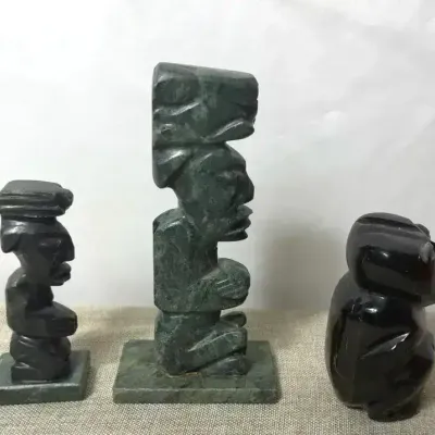 Vintage Aztec Carved Stone Totems, And Carved Obsidian 
