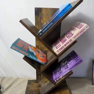 Unique Wooden Table Top Bookshelf, W/ Four Colleen Hover Books 