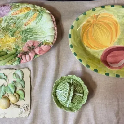 Vintage Platters (2), And Cabbage Dish, W/ Wall Plaque
