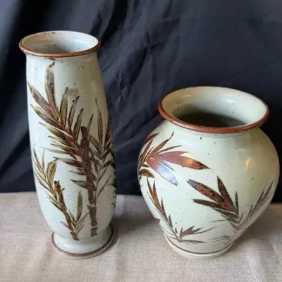MCM Ceramics W/ Brown Bamboo Leaf and Stalk Motifs