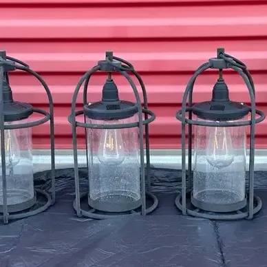 Three Hanging Lantern Solar Lights With 6 Oil-Bronzed Cylinder Yard Decor