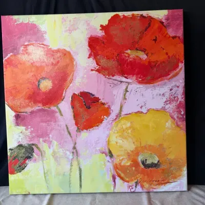 Large Vibrant Floral Gliclee Print On Canvas By Dominguez 