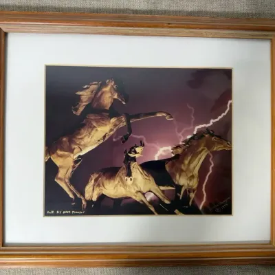 Snell Johnson 1992 Signed Running Horses Art Print – Framed