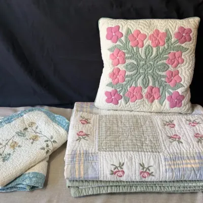 Vintage Mismatched Quilt, Pillow & Pillow Cases 