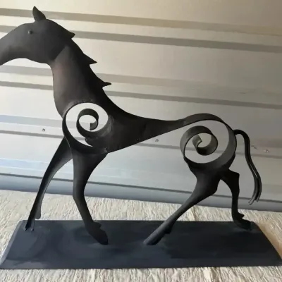 Metal Whimsical Horse Sculpture 
