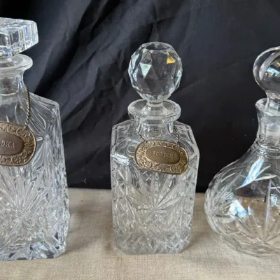 Set of Three Vintage Cut-Crystal Liquor Decanters