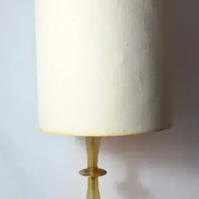 Vintage 1960s–70s Mid-Century Amber Glass Table Lamp w/ Drum Shade #1