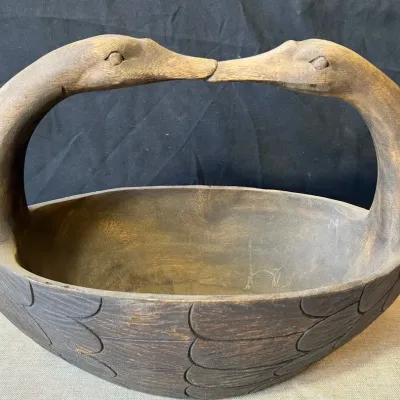 Vintage Koa Wood Geese Basket