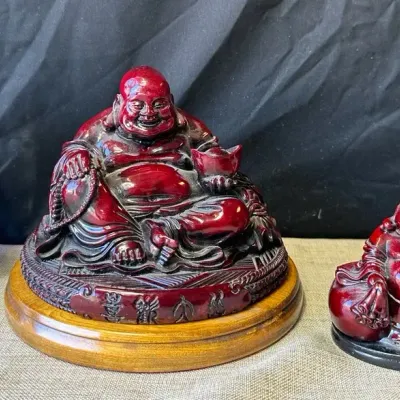 Vintage, Red, Asian, Buddha Sculptures 