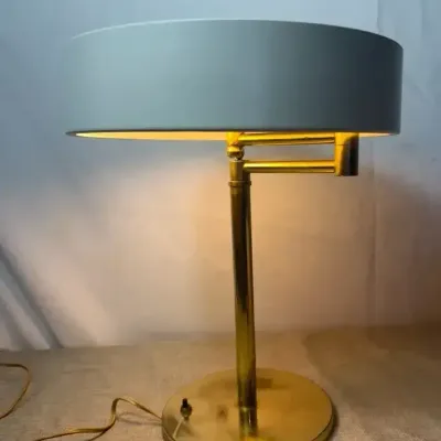 Vintage Mid-Century Modern Brass & Metal Drum Table Lamp – Space Age Style