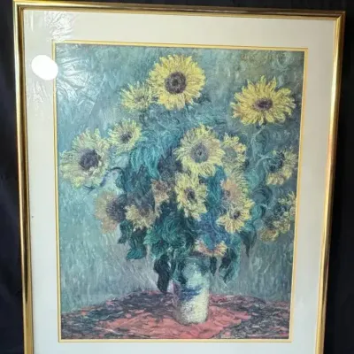 Large Framed Sunflower Still Life Art in Gold-Tone Frame, 31" × 37"