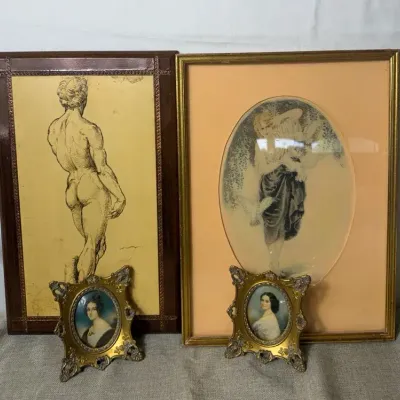 Vintage Cameo Creation Portrait Miniatures & Framed Figure Art – 4 Pc.