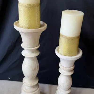 Marble Pillar Candle Holders W/ Candles