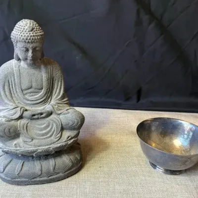Seated Buddha Statue & Wm. A. Rogers “Paul Revere Reproduction” Bowl