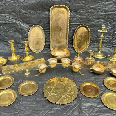 Saks Fifth Avenue Brass Platters With Lots Of Other Brass Items