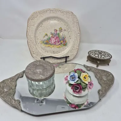 Vintage Look Vanity Table Mirror Tray And Miscellaneous 