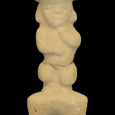 18" Pre-Columbian Stone Mushroom Effigy, Maya or Proto-Maya, with Anthropomorphic Figure in Center, Highlands of Guatemala and El...