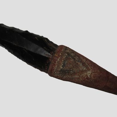 9" Pre-Columbian Ceremonial Obsidian Blade with Handle, South America