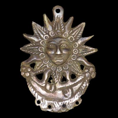 2 1/4" x 1 1/2" Inca Sun and Moon Pendant, Referencing Pacha and the Three Realms of Inca Cosmology