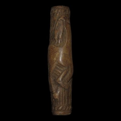 2 3/8" Bactrian-Era Stone Cylinder Seal Bead with Carved Wild Horses, Oxus Civilization, Central Asia near the Oxus River, Circa...