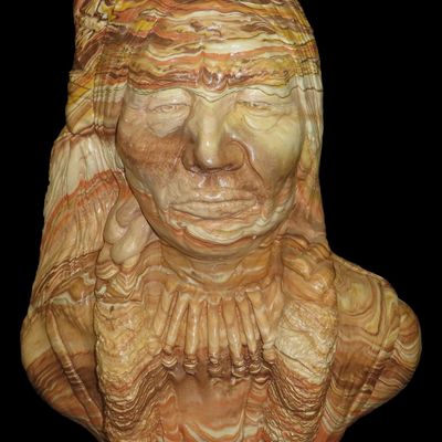 16" Indian Bust, Colorful Limestone, Perry, Missouri, Outstanding Workmanship