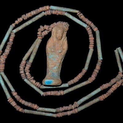 32" Faience and Clay Beads with Ushabti, COA, Egypt, 600-300 BC