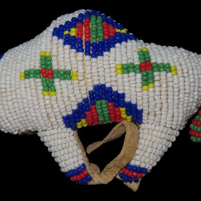 4 3/4" Antique Native American Beaded Leather Buffalo Animal Fetish