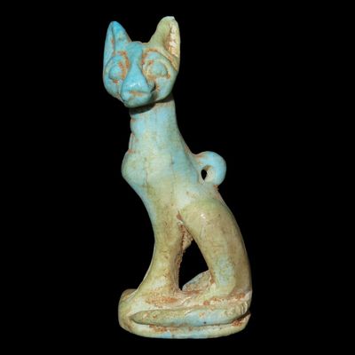 1 1/2" Ancient Egyptian Pendant / Amulet of the Goddess Bastet, New Kingdom / Late Period, Protector of the Household