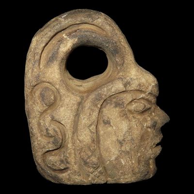 2" x 2 7/16" Pre-Columbian Warrior Wearing Headdress Pendant, Motley & Leithoff COA, El Salvador