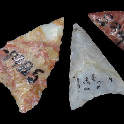 Lot of 3 Triangular Fresno Points, J.J. Currie Ranch, Randall Co., Texas, Palo Duro Canyon, Thomas Draw at Big Falls Sites