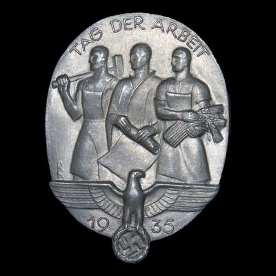 WWII German Third Reich Labour Day Badge, 1935, Maker's Mark on Reverse