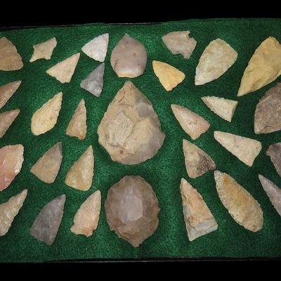 12" x 8" Riker Frame of Texas Blades and Kramer Projectile Points, Bell Co., Texas