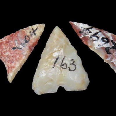 Lot of 3 Triangular Fresno Points, J.J. Currie Ranch, Randall Co., Texas, Palo Duro Canyon, Thomas Draw at Big Falls Sites