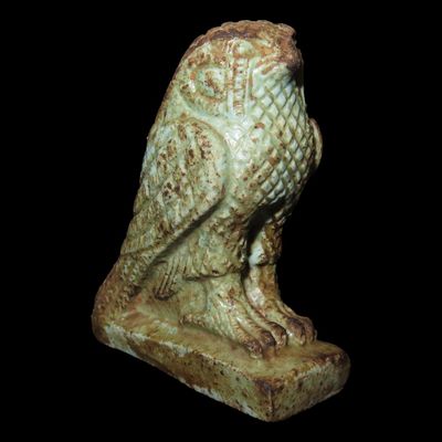 2 1/2" x 1 7/8" Ancient Egyptian Falcon Amulet of Horus, Faience, Late Period to Ptolemaic Period, Circa 664-30 BC,...