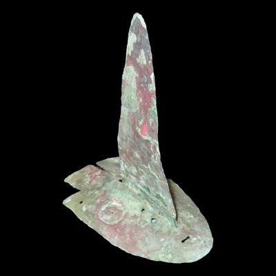 4 3/8" x 3 1/2" Mississippian Copper Long-Nosed God Mask, Illinois