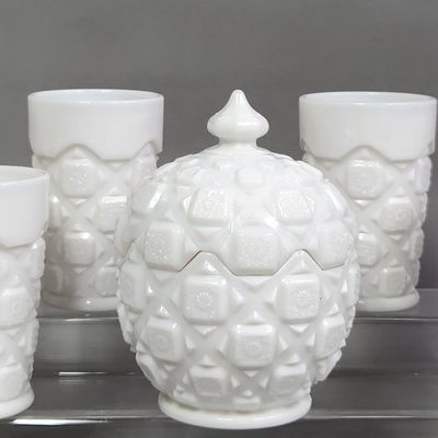 Westmoreland Old Quilt Milk Glass Set