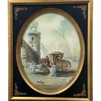 Rococo Style Carriage Scene Oil Painting
