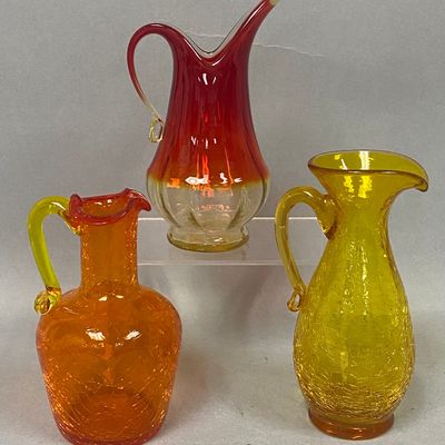 Trio of Mid-Century Modern Art Glass Pitchers