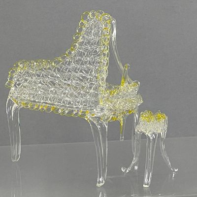Spun Glass Miniature Baby Grand Piano & Stool