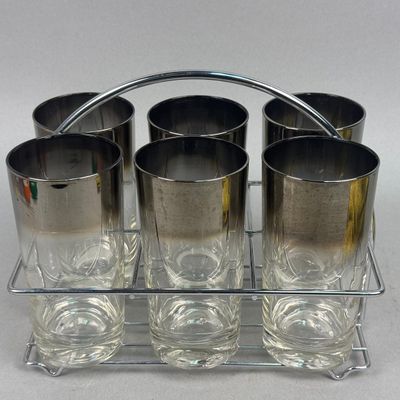 Silver Fade Glass Highball Set & Chrome Carrier