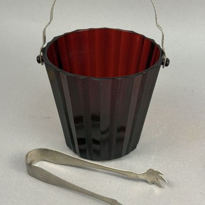 Heller Co Ruby Red Pressed Glass Ice Bucket