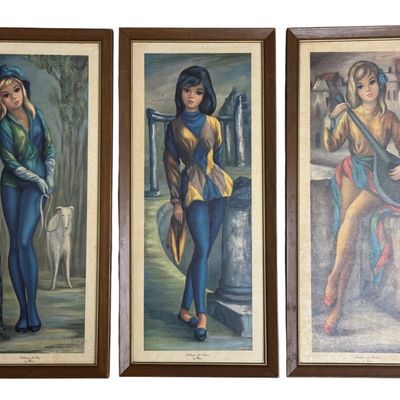 Jean Maio Harlequin Lithograph Triptych