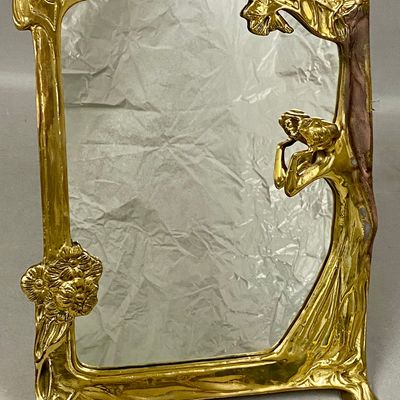Art Nouveau Brass Framed Vanity Mirror