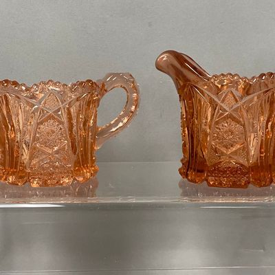 Pink Pressed Glass Creamer & Open Sugar Bowl