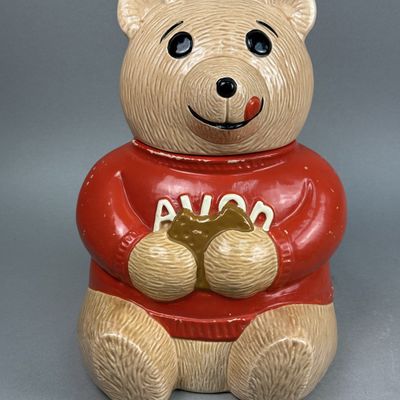 Avon Glazed Ceramic Teddy Bear Cookie Jar